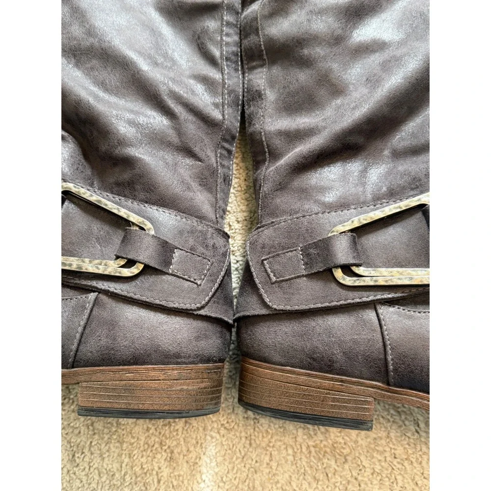 Madeline Gray Slouch Knee-High Boots w/ Buckle Sz 8.5 - Wide Calf-‎ Gently Worn